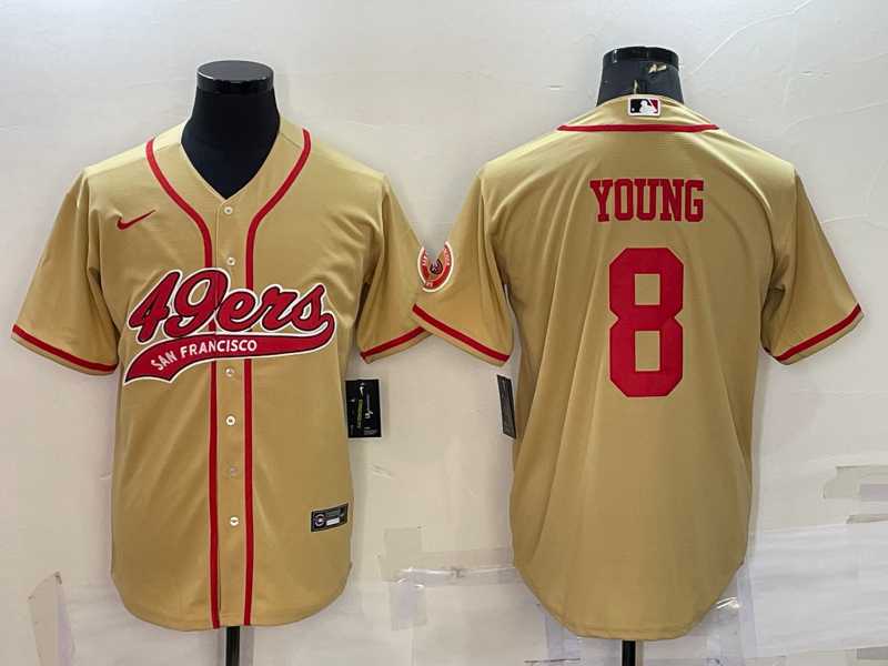 Mens San Francisco 49ers #8 Steve Young Gold With Patch Cool Base Stitched Baseball Jersey